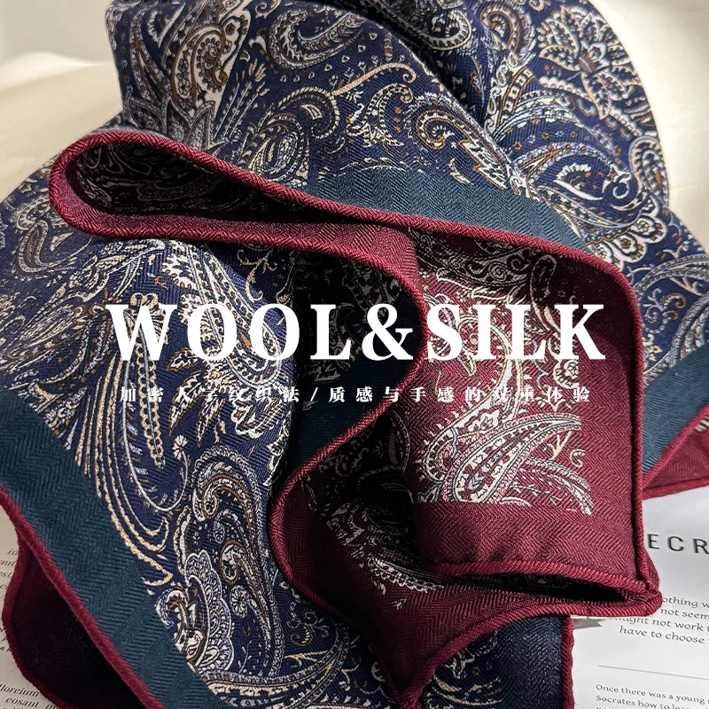 

70% wool 30% Real Silk Scarf for Women Bandana Square Scarves Wrap Kerchief elegant Summer Beach High Quality Hijab foulard