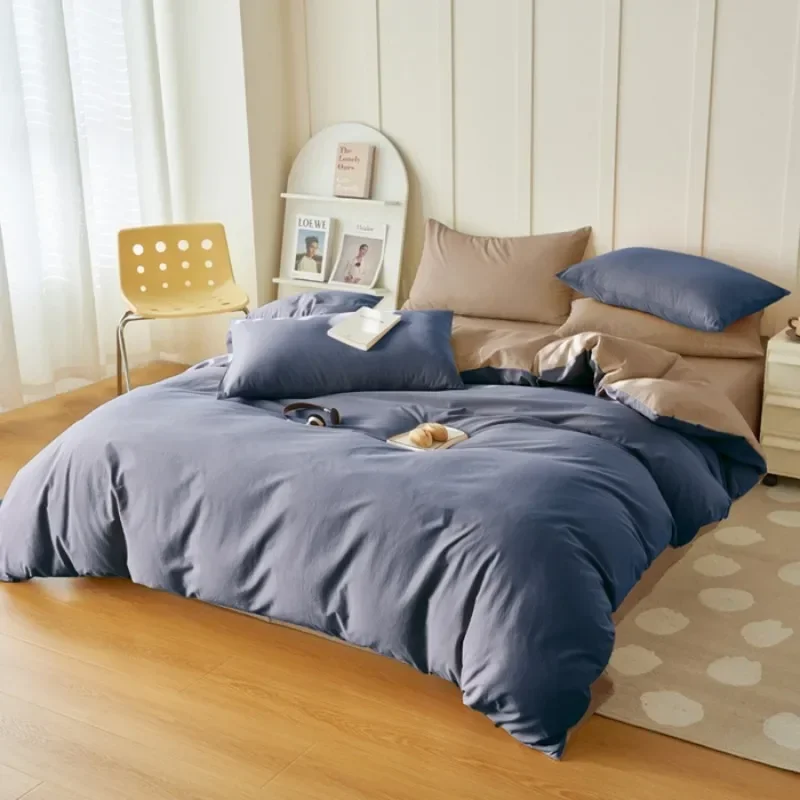 طقم مكون من أربع قطع من القطن المغسول بالقطن الجديد لعام 2025، نوع ملاءة سرير إطلاق النار الخفيف الطبيعي، نوع الملاءة المجهزة، منزلي #4
