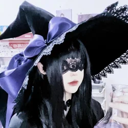 Lace Witch Hat Bow Ribbon Gothic Lolita Cosplay Costume Accessorie Halloween Party Wizard Hat Festivals Cap Girl Cosplay Props