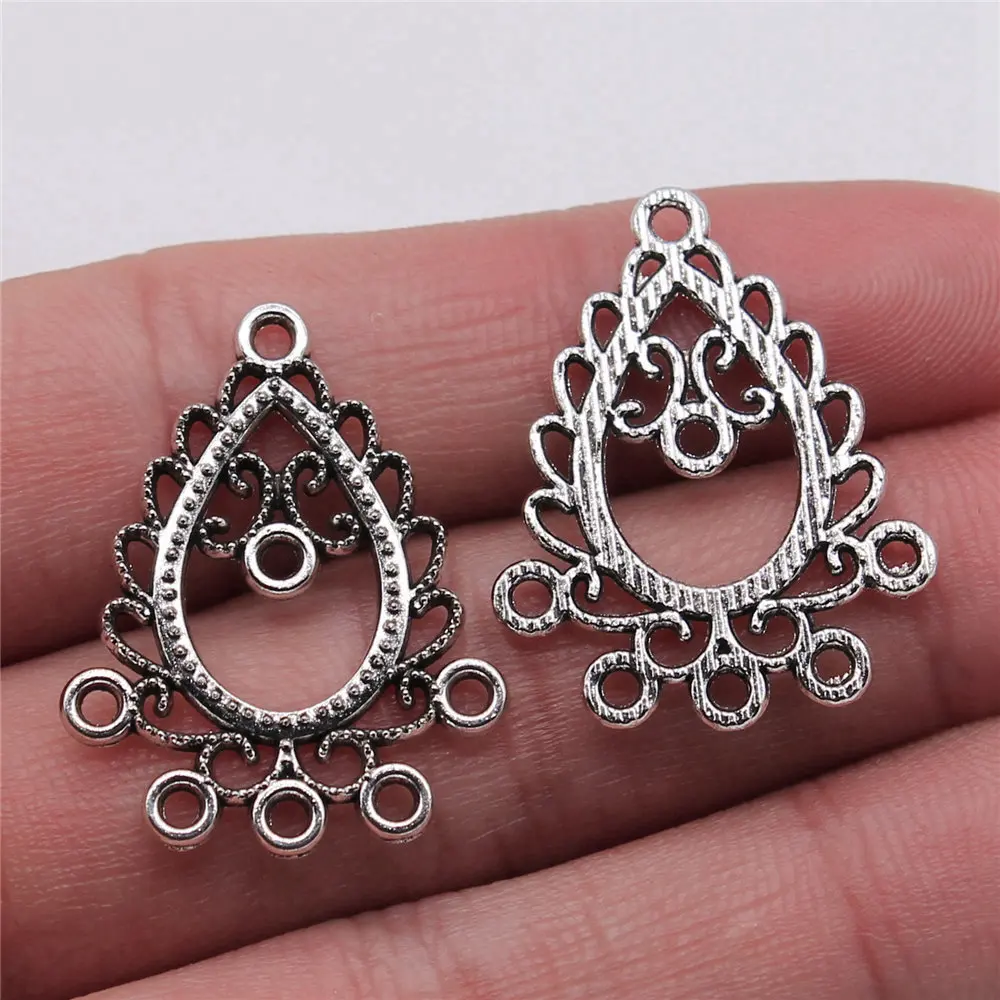 10pcs/lot 22x29mm Porous Earring Connector For Jewelry Making Antique Silver Color 0.87x1.14inch