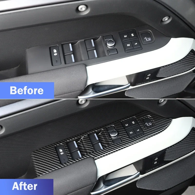 

Для Land Rover Defender 90 110 2020-2024 новый ABS черный углеродное волокно автомобильное стекло переключатель подъема кнопка отделка автомобильные аксессуары