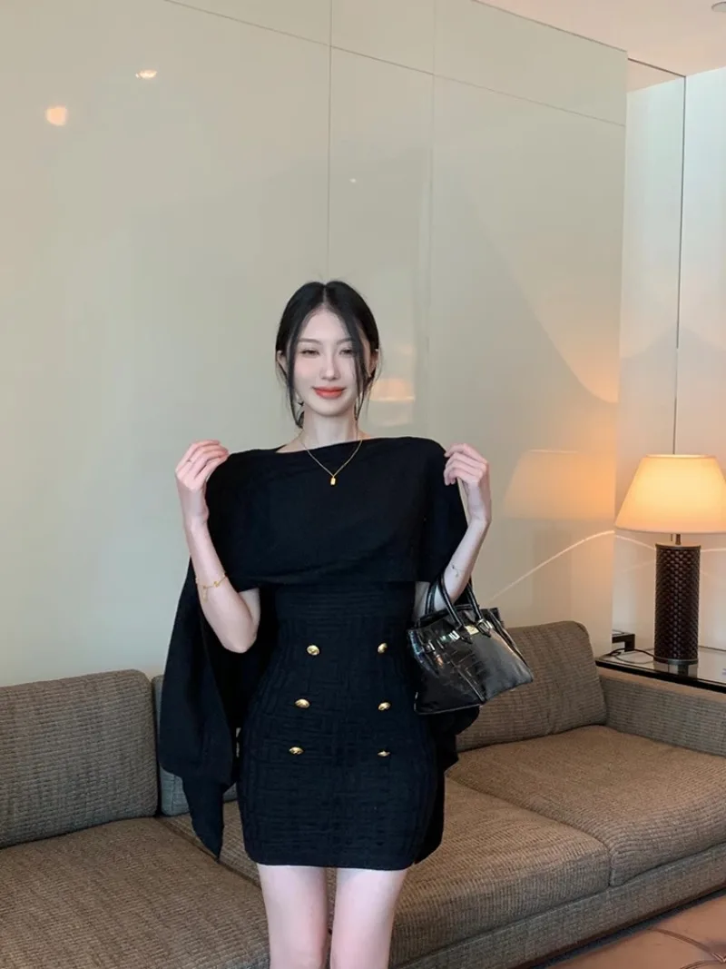 

Advanced Temperament Shawl Suspender Dress for Women's Winter New High Waist Slimming and Hip Hugging Dresses Female Clothing