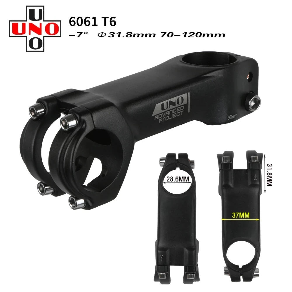 New UNO MTB Road Bike Stem -7 Degree Ultralight Aluminum Alloy Handlebar Stem 28.6*31.8mm 70-120mm  Cycling Bike Accessories