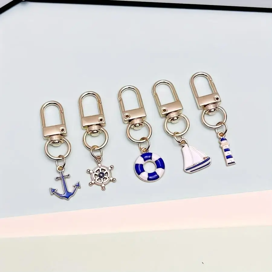 1/5/10/20/50/100pcs 5-Piece Set: Anchor, Life Preserver, Sailboat Pendant, Sailor Keychain for Men, Backpack Pendant Decoration,