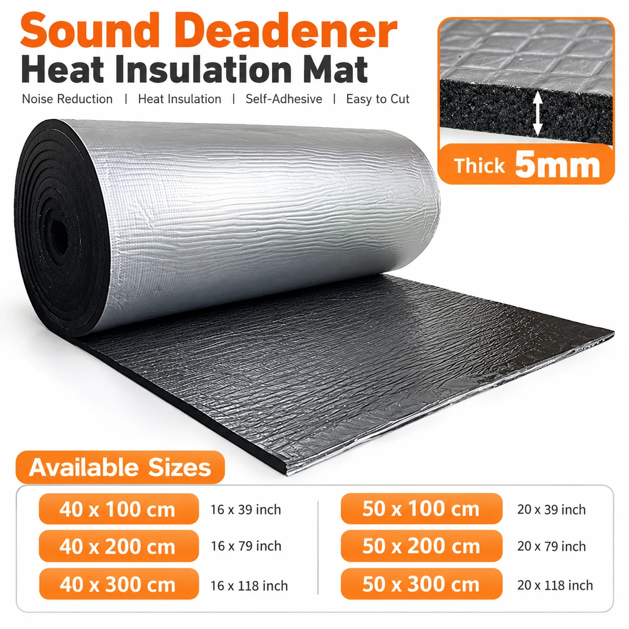 5mm Self-Adhesive Aluminum Foil Foam Insulation Roll, Heat & Sound Deadening Mat for Cars, Doors, Walls, Floors & Roofs