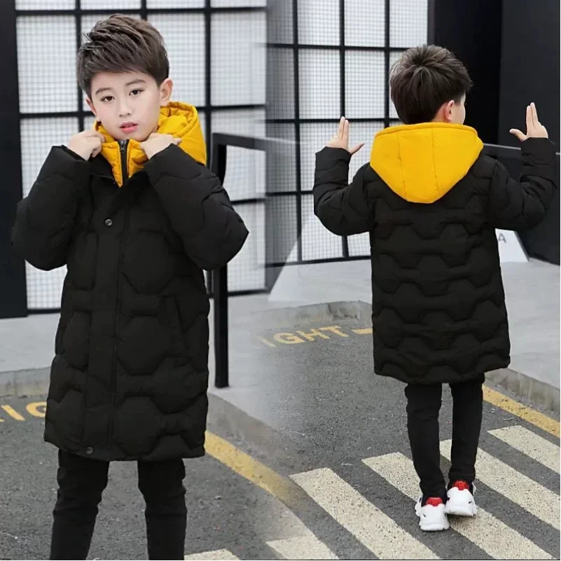 Winter Big 5 6 8 10 12 14 Years Boys Jacket Thicken Keep Warm Teenager Kids Jackets Fashion Long Style Zipper Hooded Boys Coat