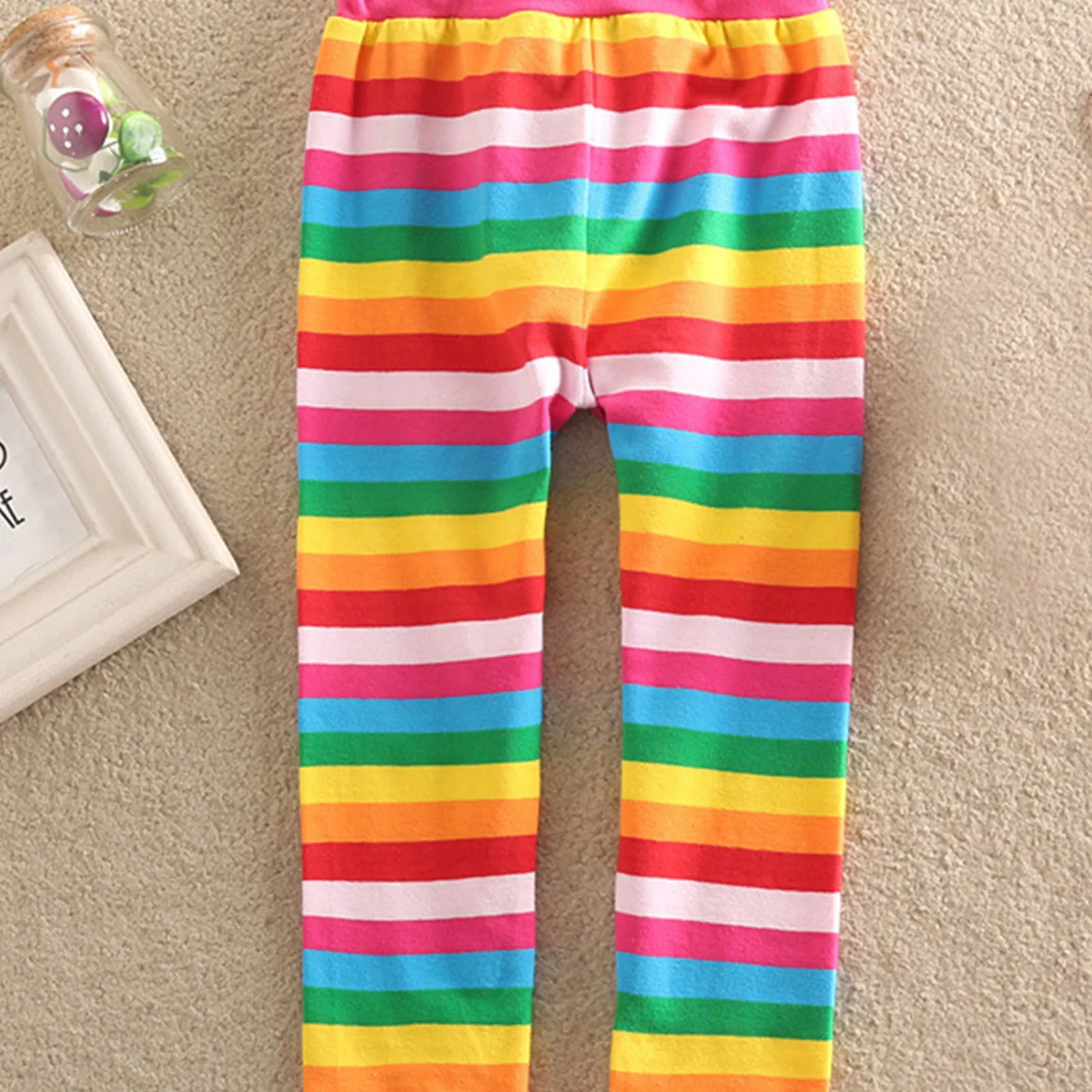 

Girls Cotton Leggings Rainbow Pattern Stretchy Comfortable Pant Perfect for Spring Fall 100Cm Kids Stylish Everyday Wear