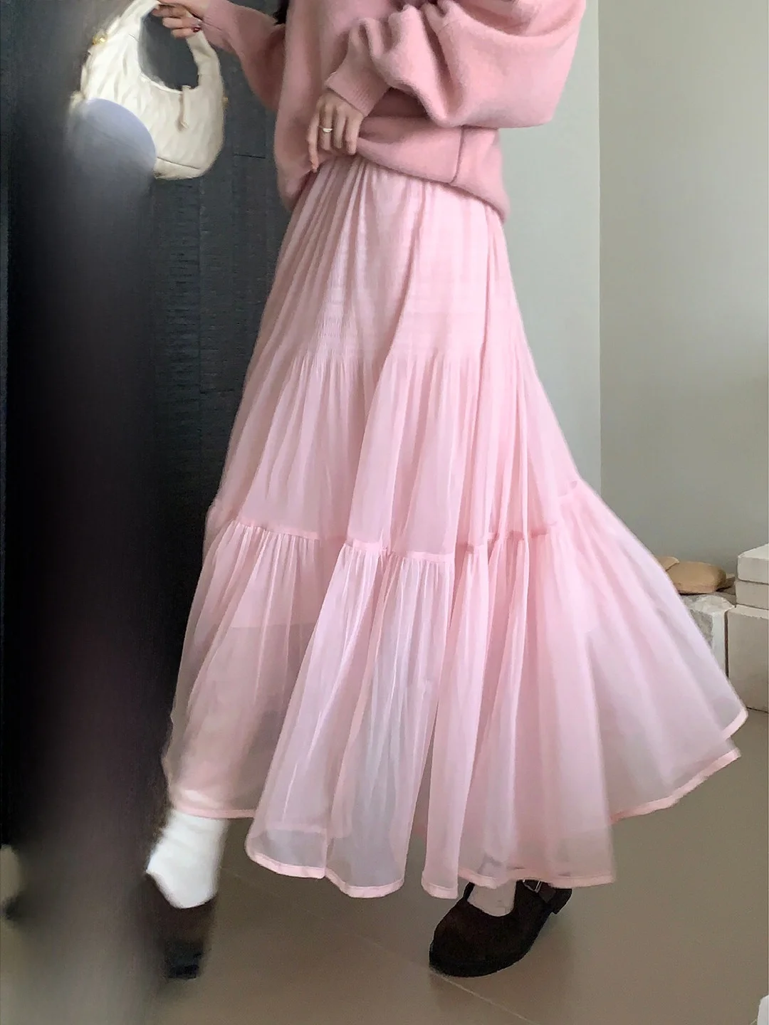 

Женская длинная юбка А-силуэта с высокой талией, новинка зимы, нежная, в стиле феи, для повседневной носки