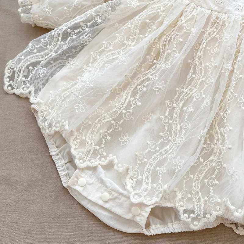 Baby Mädchen Body Herbst Prinzessin Spitze Mesh Kleinkind Strampler Kleid Einfarbig Baumwolle Säuglingskleidung Einteiler für 3M-2Y – Detail 9