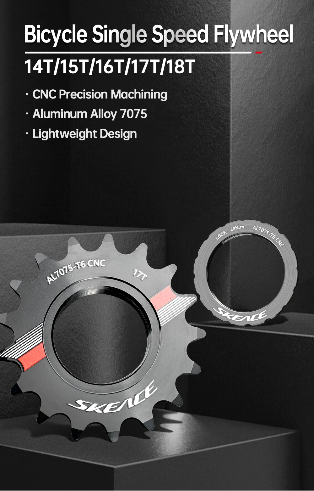 SKEACE Fahrrad Single-Speed Kassette 14T 15T 16T 17T 18T Fixed Gear Fahrrad Schwungrad Kettenrad Cog Fixie Track Bike Locking Ring – Detail 1
