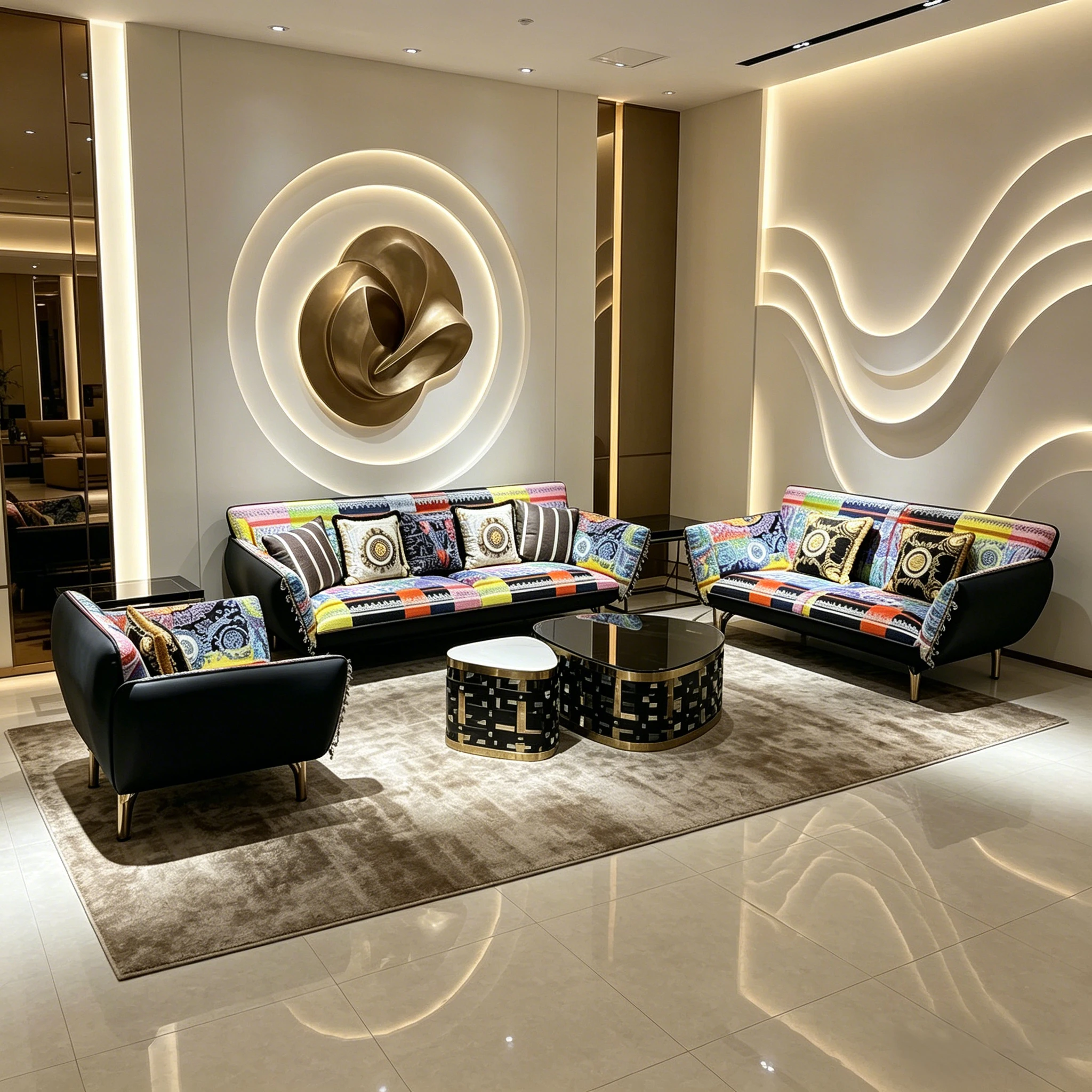 

Italian light luxury microfiber fabric sofa modern printing three-seat combination sofa with foam filling cushion