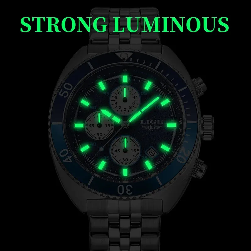 LIGE Men Watch Brand Stainless Steel Watches for Men Business Casual Sport Date Waterproof Quartz Chronograph Relogios Masculino