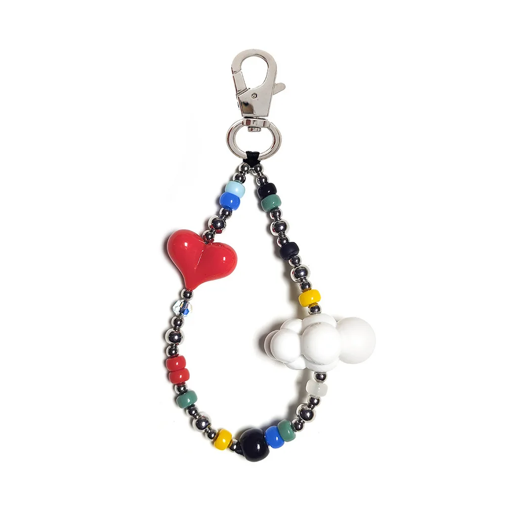 

HERLOOK Keychain Red Heart Keyring Accessories Cloud Key Chain Colored Beads Keychains Pendant Boho Jewelry Gift Bag Decoration