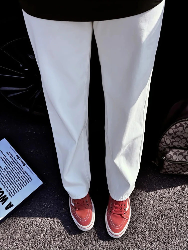 

Cleanfit Men's White Fce Lined Straight Leg Jeans Slimming Bootcut Trousers American Sle Winter Wear Youth Faion