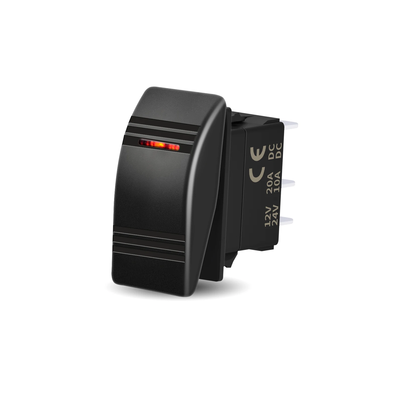 12V/24V Wasserdichter 3-Pin-Wippschalter, rückhalte-/momentanbetätigbar, EIN-AUS |   1 rotes LED-Licht für Marine-/Auto-Stromverteilerkasten