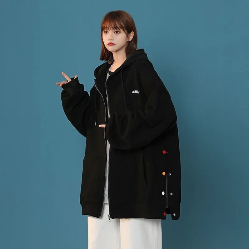 Button with Zipper Woman Hooded Tops Dropshiping Sport Korean Streetwear Y2k Novelty Kpop Essential Hoodies Sweatshirt for Women