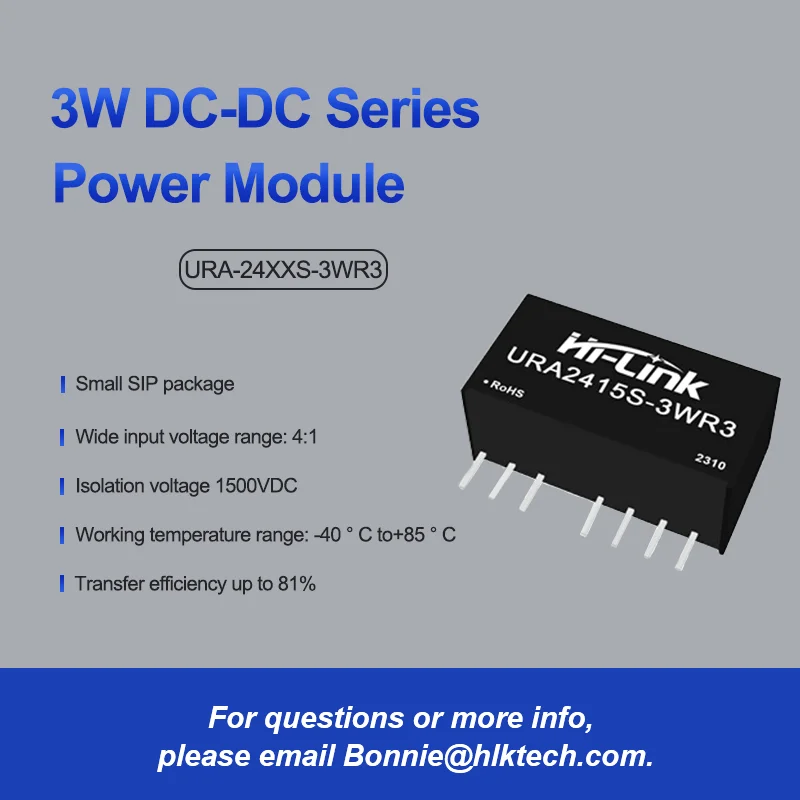 Hi-Link URA2405S-3WR3 URA2412S-3WR3 URA2424S-3WR3 3W Dual Output ±3.3V/5V/9V/12V/15V/24V DC-DC Power Supply Module 9-36Vdc