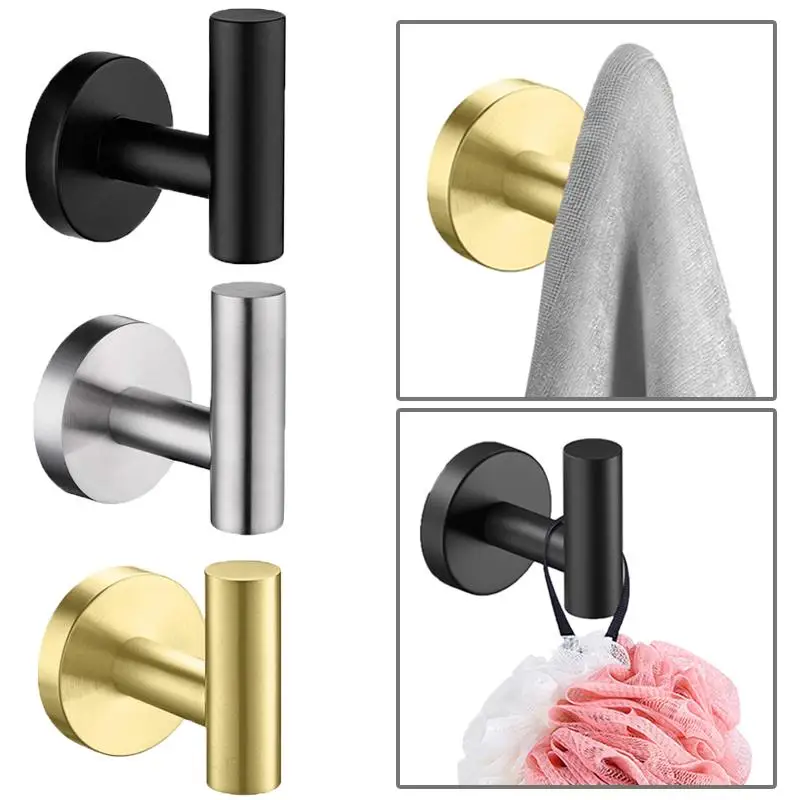 

Bathroom Wall Hook Stainless Steel Robe Hook Towel Rack Bathrobe Holder Punching Clothes Hanging Hooks Bathroom Accessories