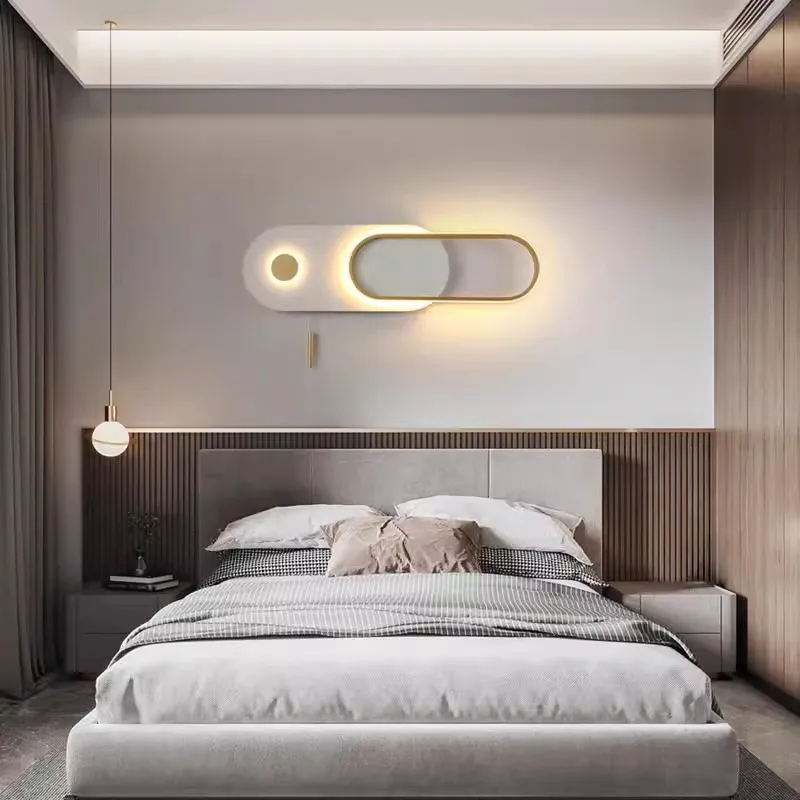 Wall lamp with cable switch Nordic minimalist modern living room background wall personalized decoration bedroom bedside lamp