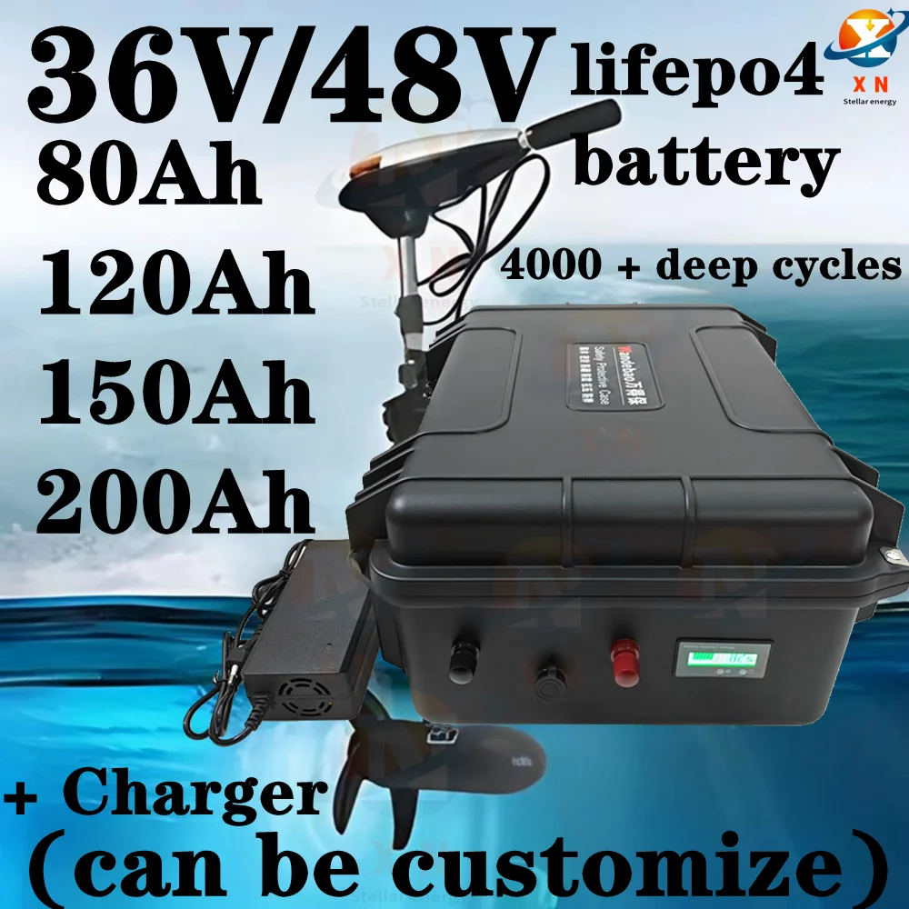 waterproof 48V 120Ah 200Ah 36V 150AH 80Ah lifepo4 lithium battery BMS for 5000w Scooter golf cart Tricycle + 10A charger