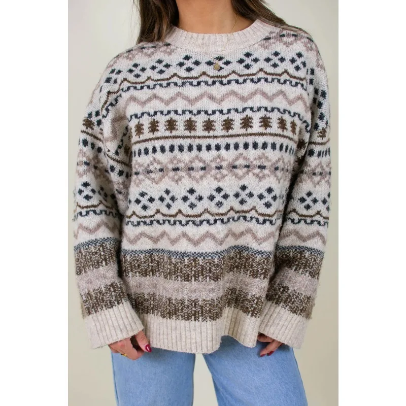 

Женский вязаный свитер в стиле Fair Isle, осень-зима 202, свободный крой, теплые рождественские трикотажные джемперы с круглым вырезом и длинными рукавами 174976