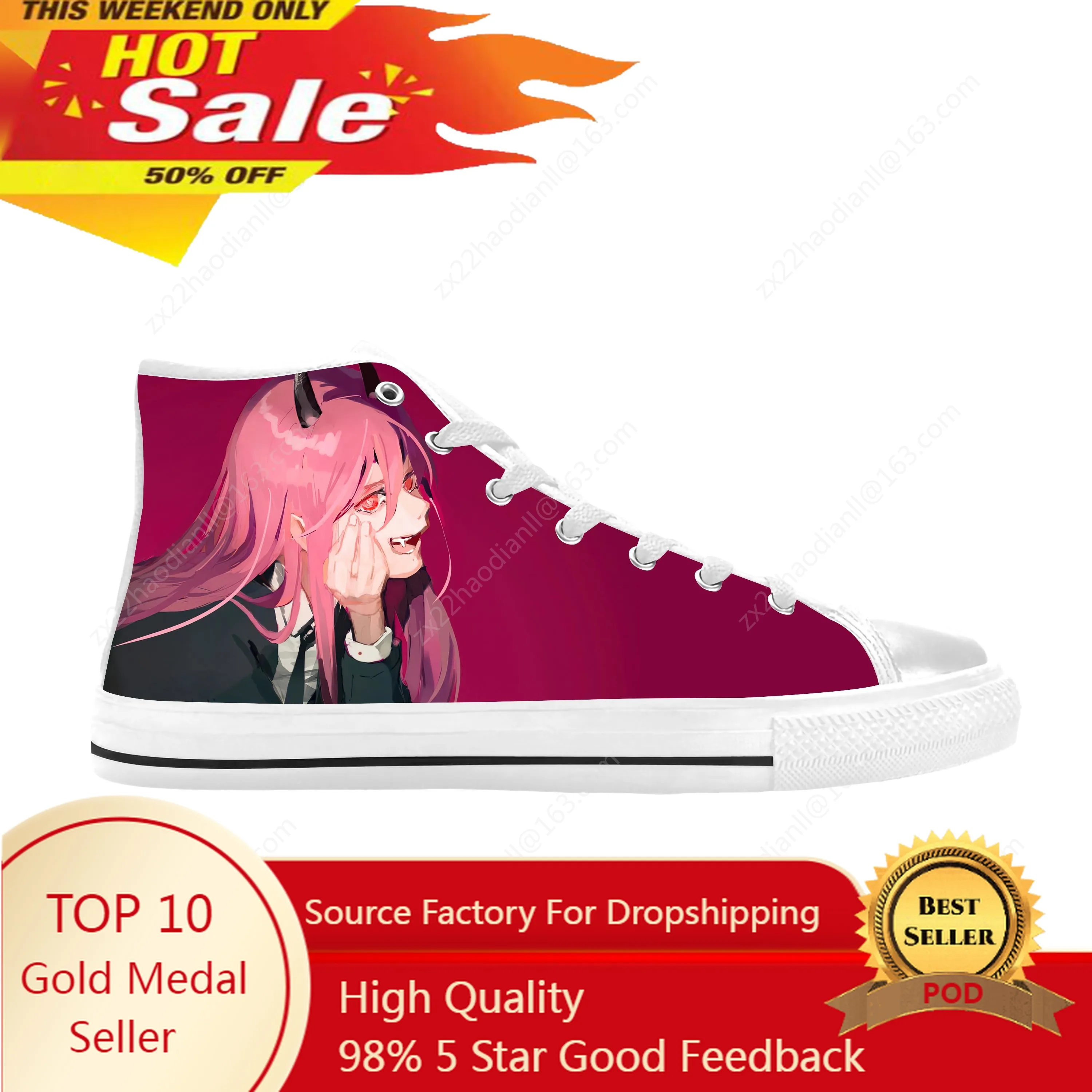 

Japanese Anime Manga Cartoon Chainsaw Man Power Casual Cloth Shoes High Top Comfortable Breathable 3D Print Men Women Sneakers