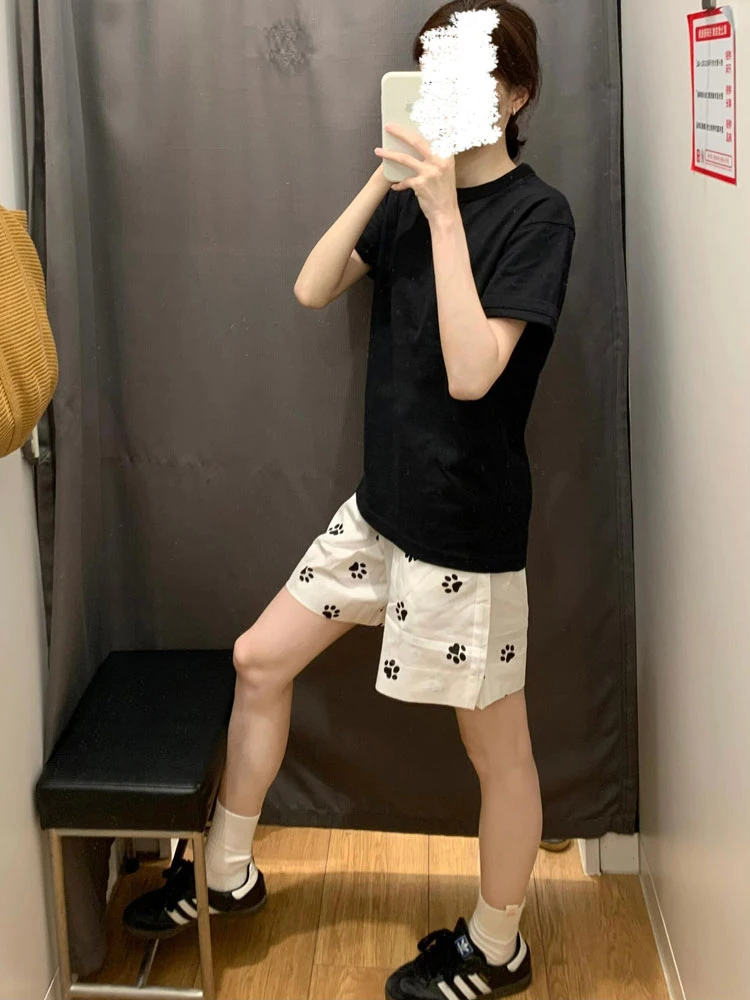 Niedlicher Hund mit Fußabdruck, lässig, für Damen, hohe Taille, weites Bein, Sport, Outdoor, Zuhause, Fünfviertel-Länge, Sommer, neue Sle