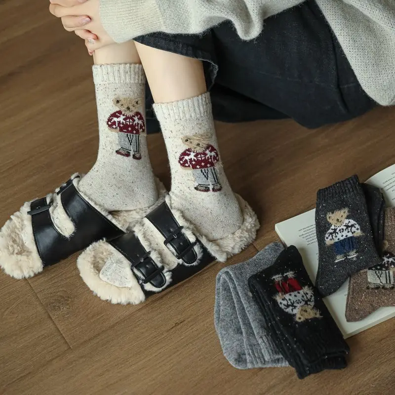 Cartoon Bear Women's Socks Cute Kawaii Harajuku Breathable Autumn Winter Fashion Bear Socks Women Business Christmas Gifts image 5