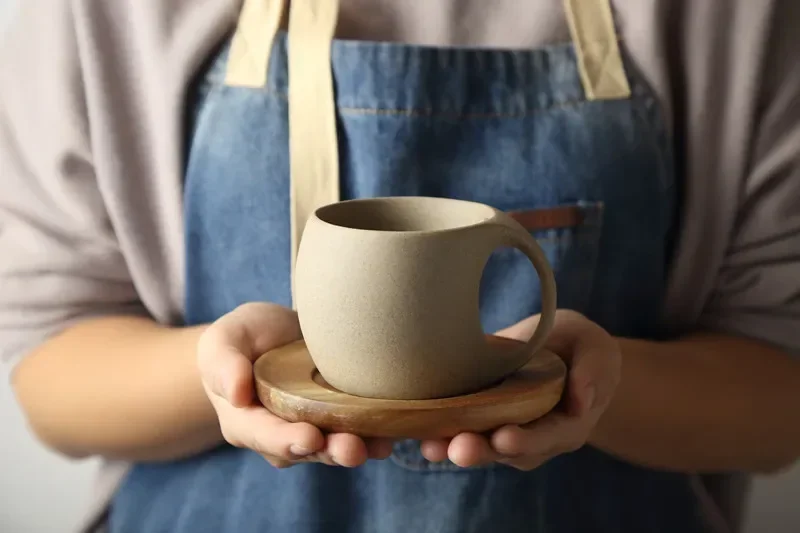 Health pottery coffee cup with tray simple water cup   mugs coffee cups  coffee mug