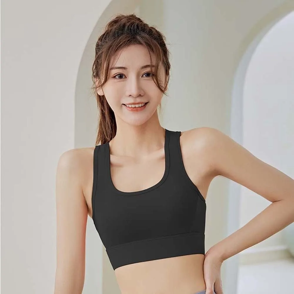 

Solid Color I-shaped Sports Bra Anti-shake Design Breathable Fitness Back-breasted Vest Moisture-Wicking Adjustable