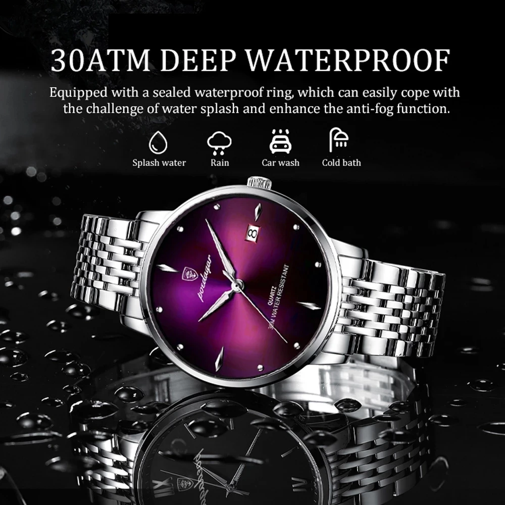 POEDAGAR Fashion Business Mens Wristwatches Green Clock Male Stainless Steel Waterproof Calendar Quartz Watches Reloj Hombre