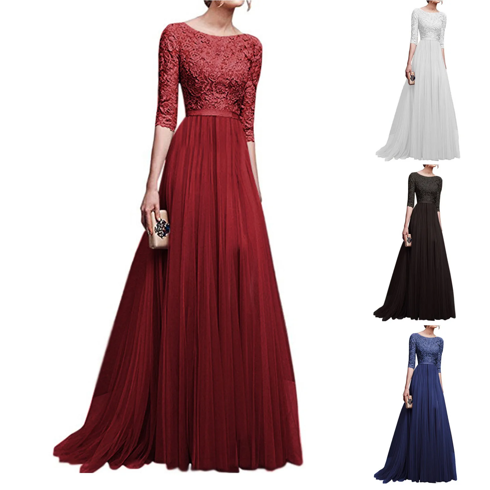 Long Sleeve Fashion Women\'S Dress  O-Neck Casual Female Elegant Formal Dresses Long Maxi Gown Party Evening Prom Gala Vestidos