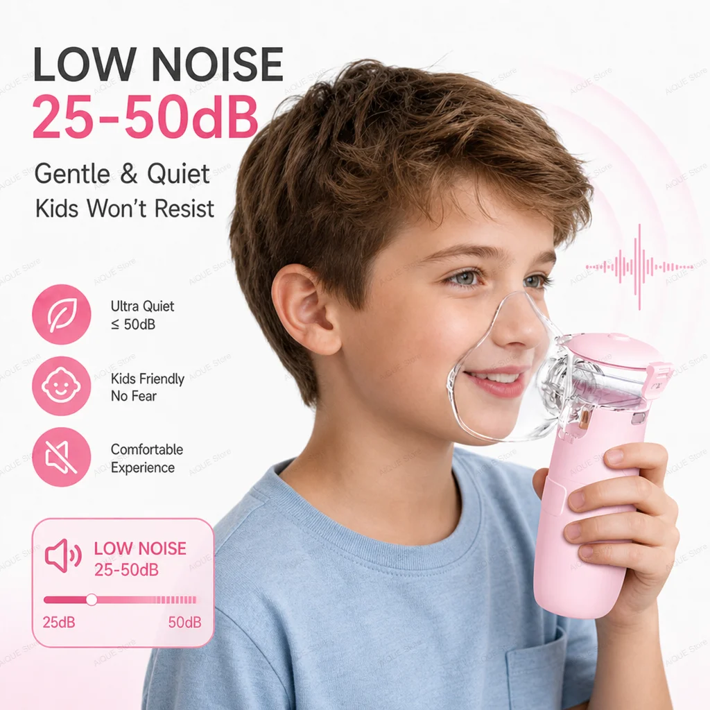 AiQUE Aufladbarer Mesh-Inhalator Hocheffizienter Tragbarer Geräuscharmer Selbstreinigender Inhalator Leiser Ultraschall-Asthma-Inhalator für Erwachsene und Kinder – Detail 2