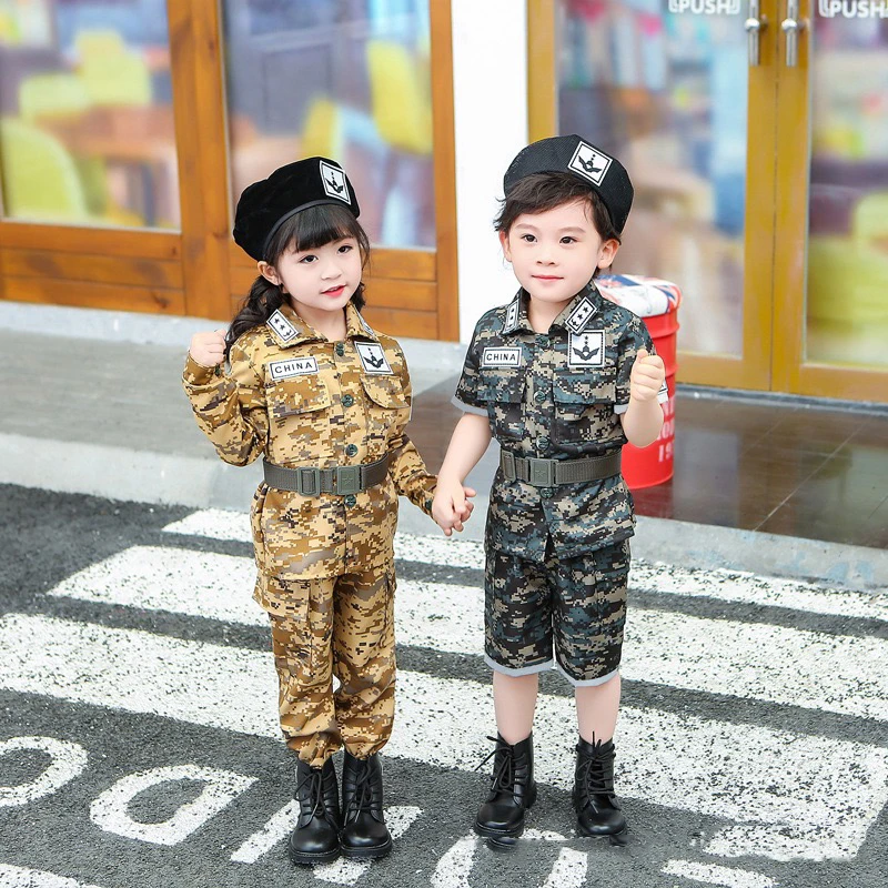 เกาหลี Camouflage ชุดสําหรับเด็กสาวฤดูร้อนกลางแจ้งชุดสําหรับฤดูร้อนยุทธวิธีสั้นแขนยาว