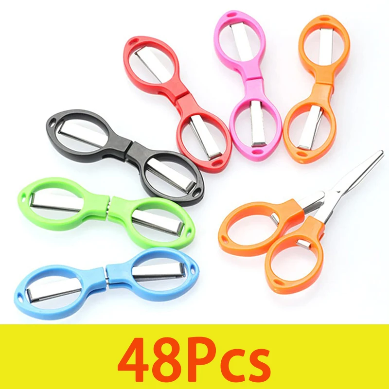 48Pcs Folding Scissors Mini Travel Scissors Stainless Steel Portable Scissors Foldable Multi-purpose Eyeglass Shape Cutter