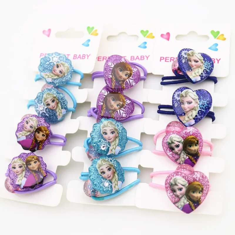 4pcs Disney cartoon Frozen children hair rope girl birthday gift headwear Elsa doll accessories head circle cosmetic rubber band