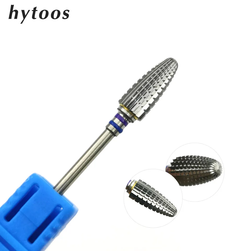 HYTOOS 6mm Vlam Bits 3/32 Twee-weg Nail Boor Carbide Bramen Frezen Voor Manicure Verwijderen gel Bestand Accessoires