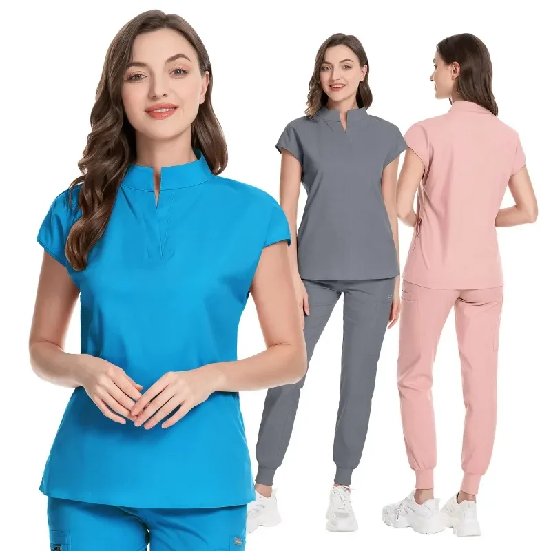 New Hot Sale V-Neckline Short Sleeve Jogger Unisex Dentist Beauty Salon Pet Hospital Nursing Scrubs Uniforms Sets