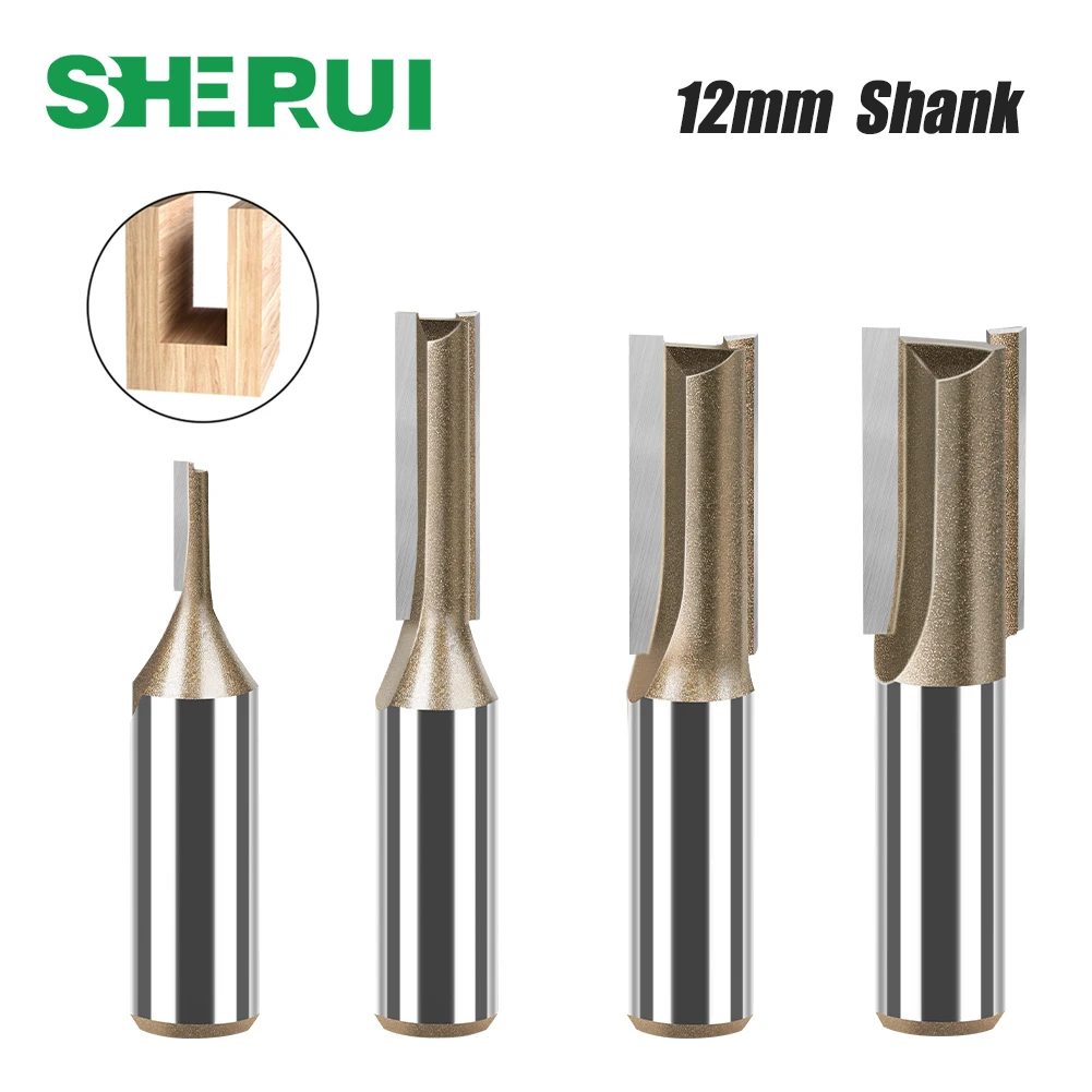 12mm Shank Straight Bit Single Double Flute Router Bit Woodworking Tool Carbide Milling Cutter Trimming Cutter