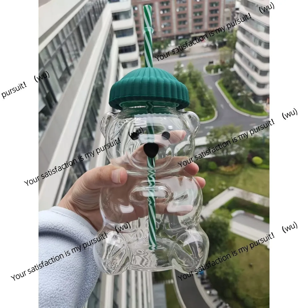 Suitable for Taza de Oso Lindo Durable Utility Drink Utensils, Cute Bear Straw Glass