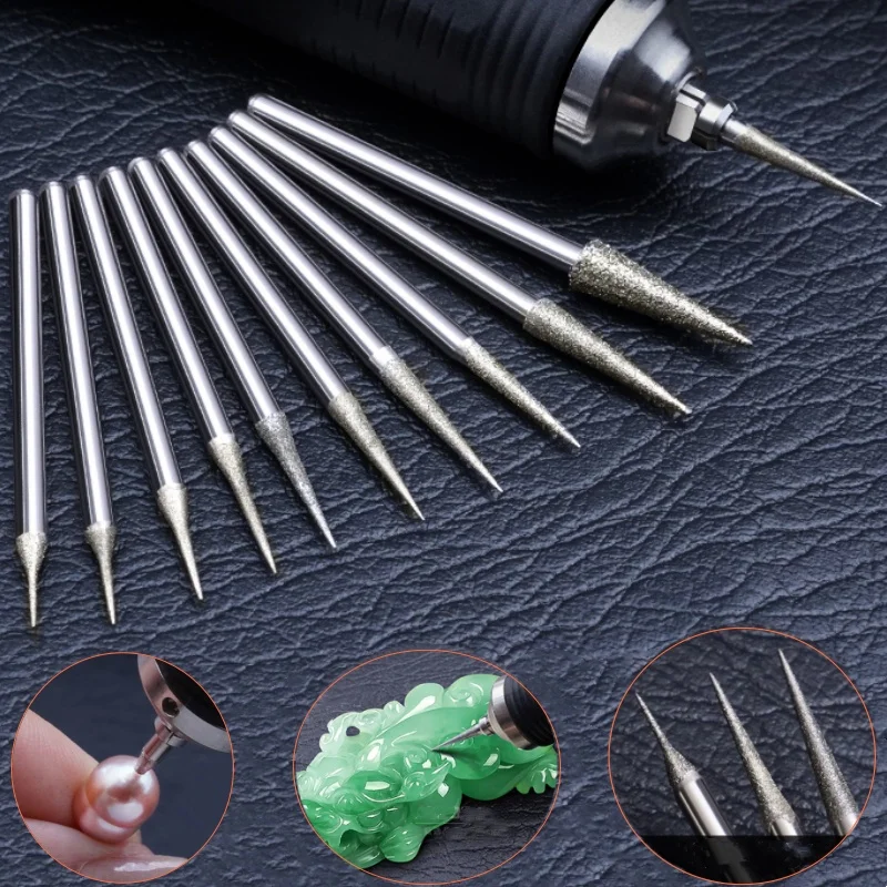 1~100pcs 0.6/0.8/1/1.2/1.5/1.8/2/2.5/3/4mm Diamond Grinding Head Needle Bits Burrs Engraving Carving Tool 2.35mm Shank D