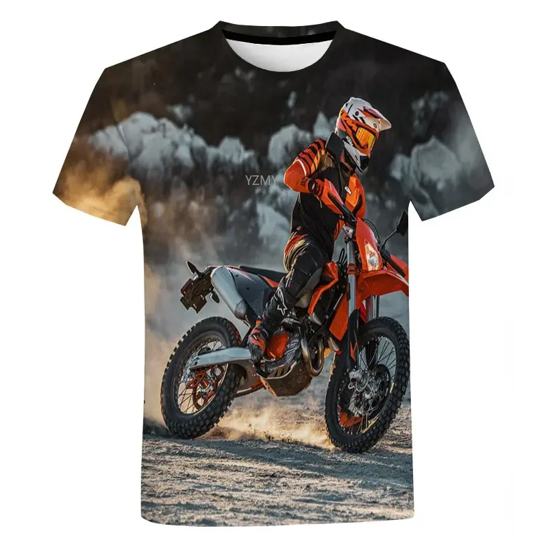 Fashion Hip Hop Personality Casual Cool Street Style O-neck Top Tees Men Summer 3D Printed Sports Motocross Graphic T Shirts