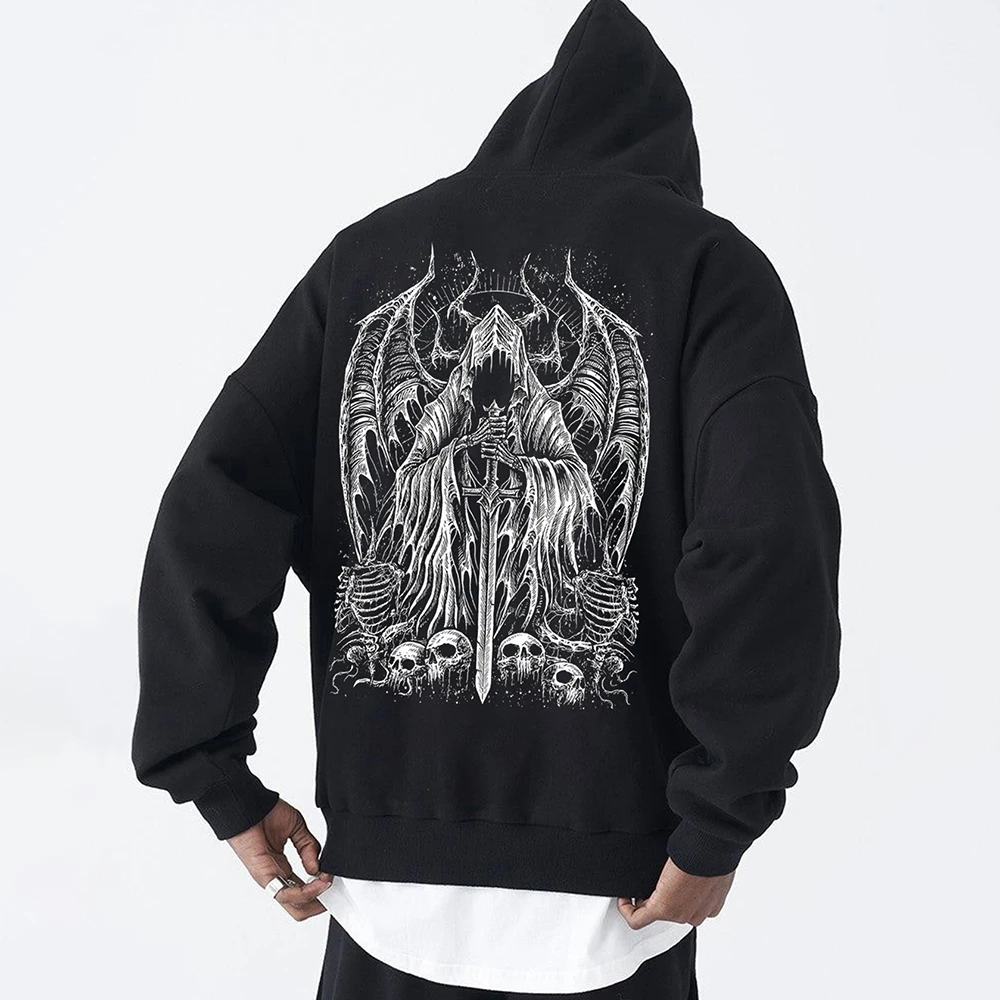 

Y2K High Street American Hip-Hop Devil Skull Graffiti Chicano Tattoo Hoodie Young Couple Cool Trendy Halloween Casual Sweatshirt