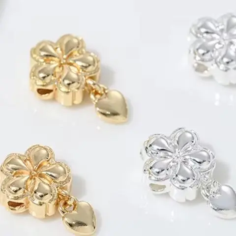 

14K Bag Gold Double-Sided Peach Blossom Heart Cherry Blossom Beads DIY Handmade Bracelet Necklace Accessory