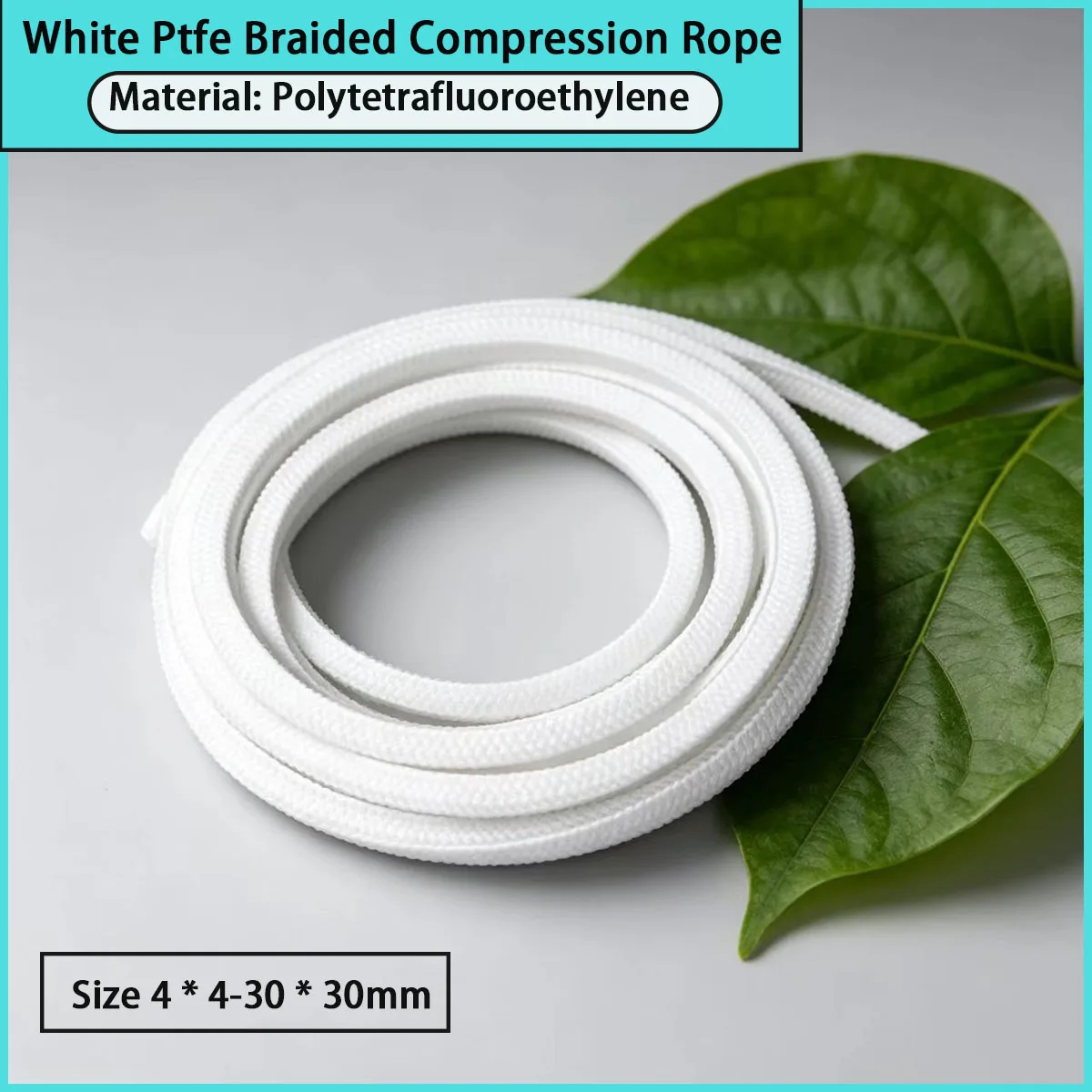 Size 4 * 4-30 * 30mm white PTFE braided compression rope for pipes, valves, etc