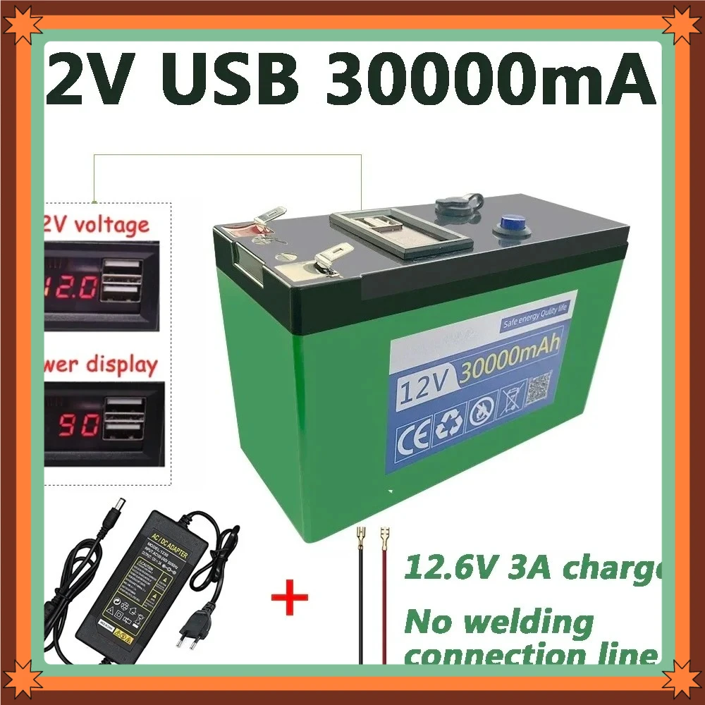 18650 Battery Pack for Solar Energy Electric Vehicle LED Lights Battery 12.6v 3A Charger 12V 30Ah Rechargeable Lithium Battery