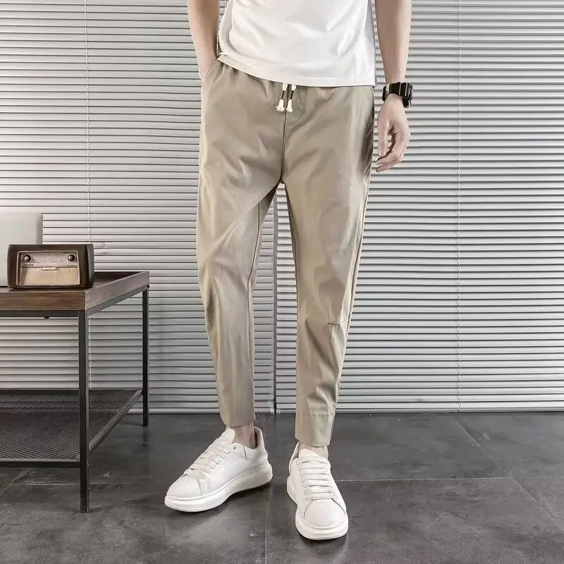 Celana Harem warna Solid pria, celana pensil pinggang elastis untuk pria, celana ketat Ankle, celana pantalon hombre Streetwear korea