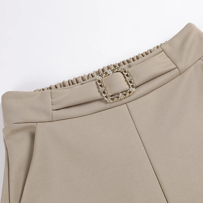 Calça feminina de cintura alta levemente queimada, calça elástica de bezerro, na altura do joelho, bordada casual, primavera e verão