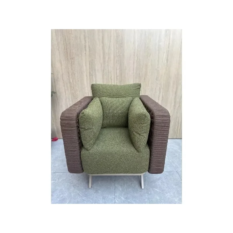 Breathable & Cozy, Rope Frame Boucle Fabric Garden Chair, Patio Single Leisure Chair for Villa/B&B/Internet-famous Spot