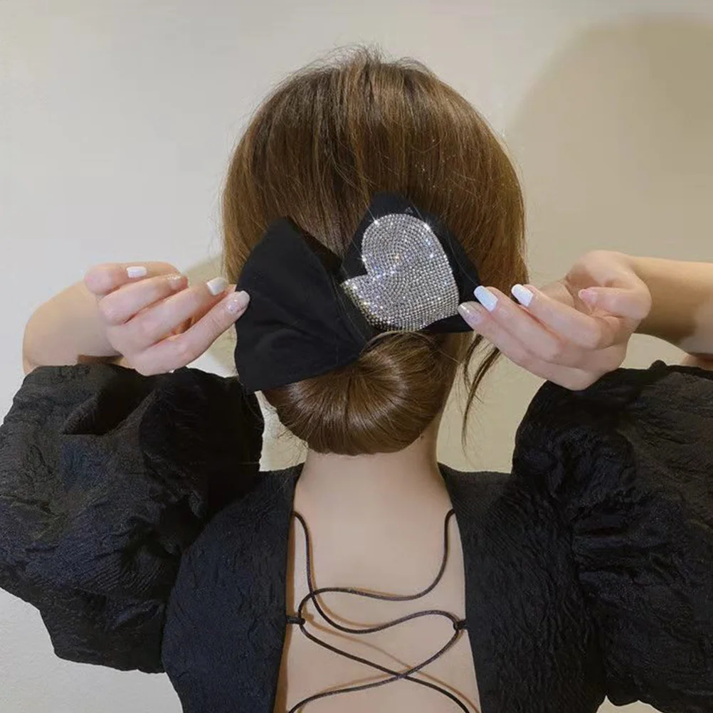 

Heart Hair Bun Shaper with Rhinestones Easy to Use Bun Maker for Women Ladies Daily Updo Hairstyle Creation